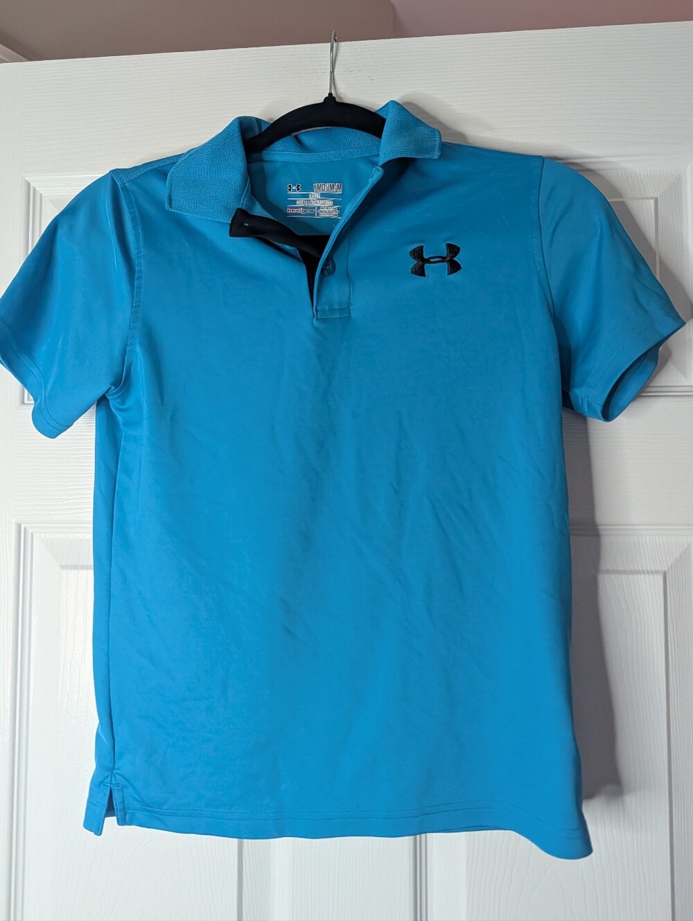 Under Armour HeatGear Youth Medium Blue Polo Shirt Loose Fit Golf Performance